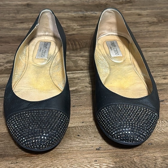Jimmy Choo Designer Wrena Crystal-Toe Ballerina Flat Shoe, Black/Anthracite 9.5 - Picture 4 of 16